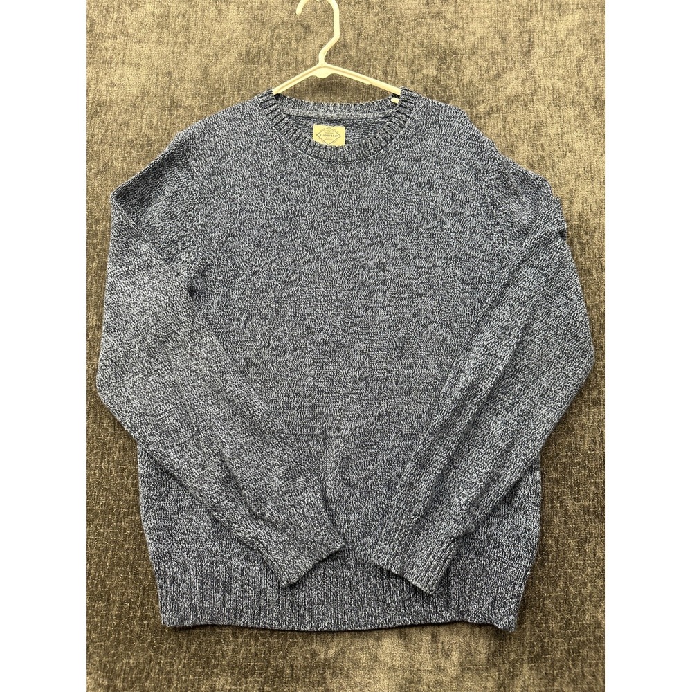 St Johns Bay Sweater Mens Large Gray Black Crew Neck Marled Knit Cotton Ribbed
